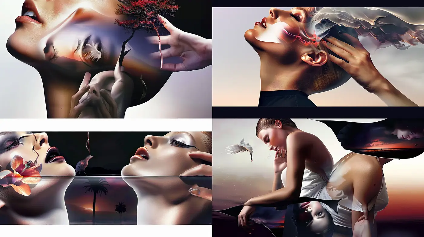 Surrealistic Fusion of Nature and Human Elegance - Midjourney sref style