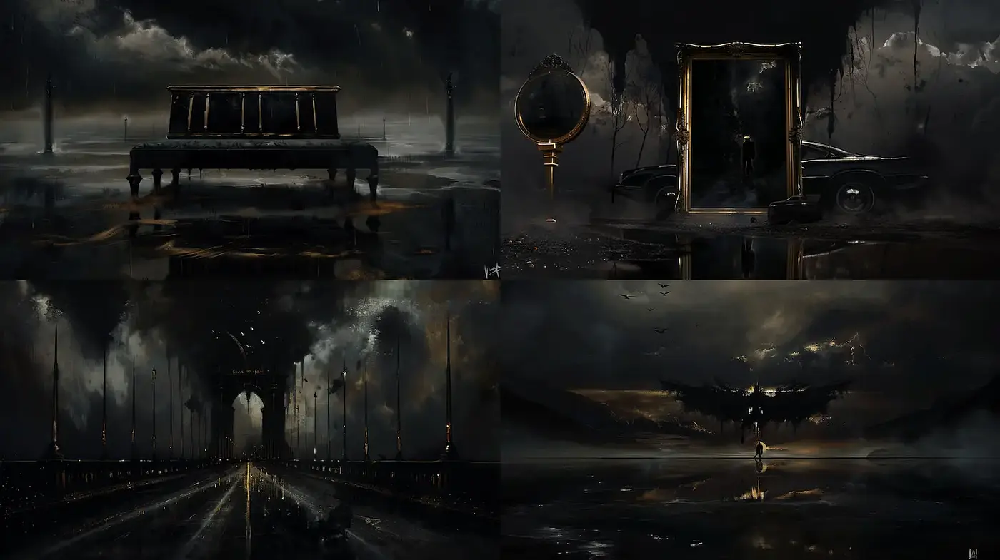 Moody and Atmospheric Dark Surrealism with Industrial Elements - Midjourney sref style