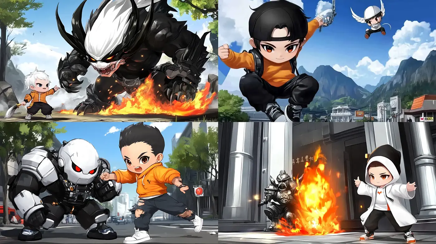 Dynamic and Vivid Anime-Inspired Action Tableaus - Midjourney sref style