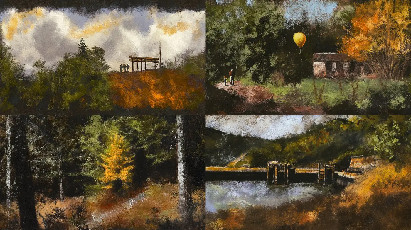 Autumnal Hues and Rustic Textures: A Homage to Serene Landscapes - Midjourney sref style