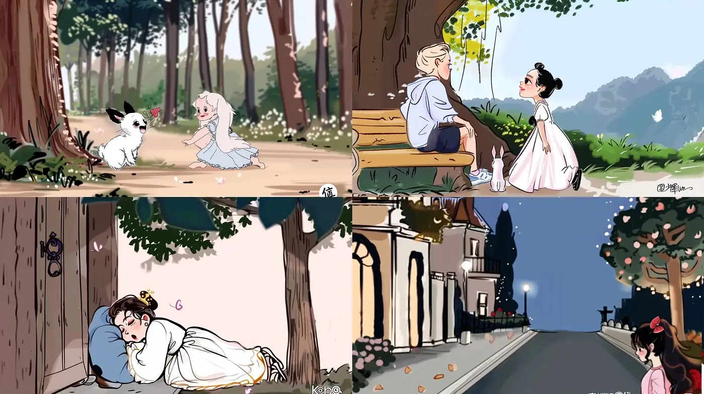 Serene Storybook Illustrative Style with Consistent Pastel Hues - Midjourney sref style