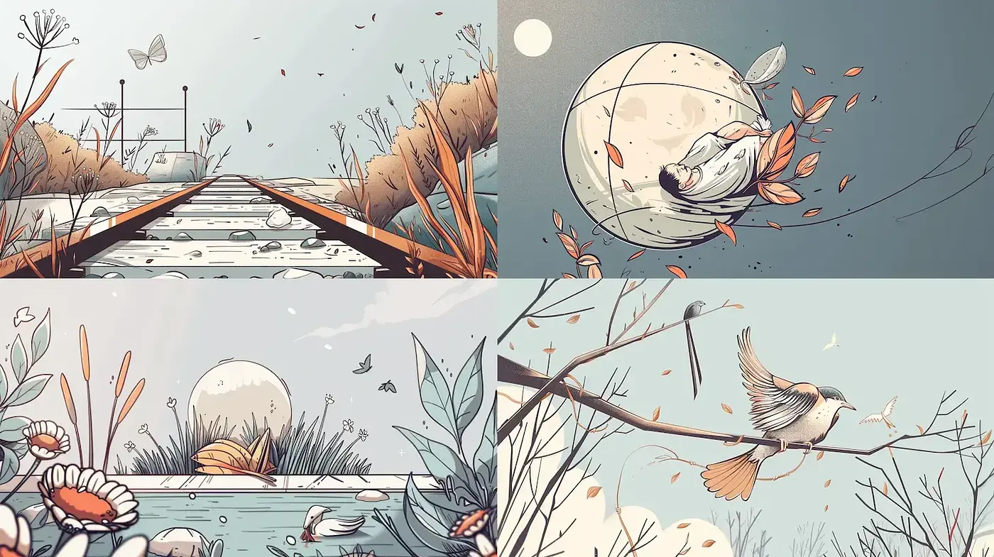 Whimsical and Serene Illustrations with Nature Motifs - Midjourney sref style