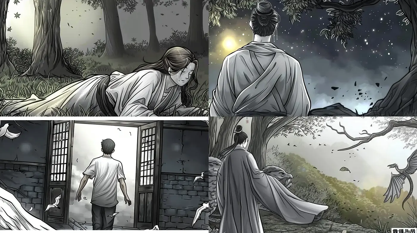 Nocturnal Serenity in Monochromatic Illustration - Midjourney sref style