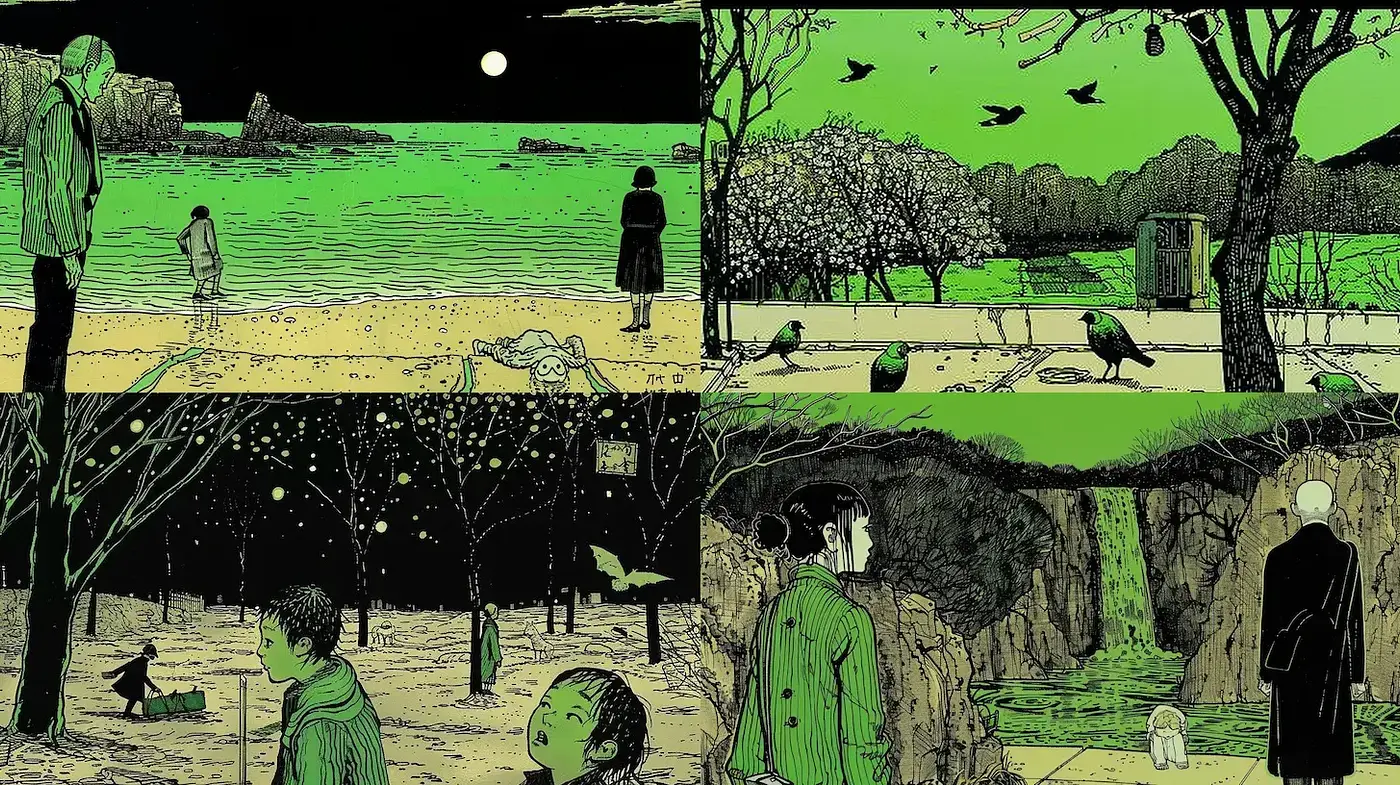 Nocturnal Hues and Graphic Illustration Fusion - Midjourney sref style