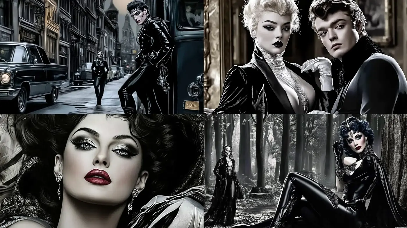 Glamorous Noir Fantasy with Cinematic Overtones - Midjourney sref style