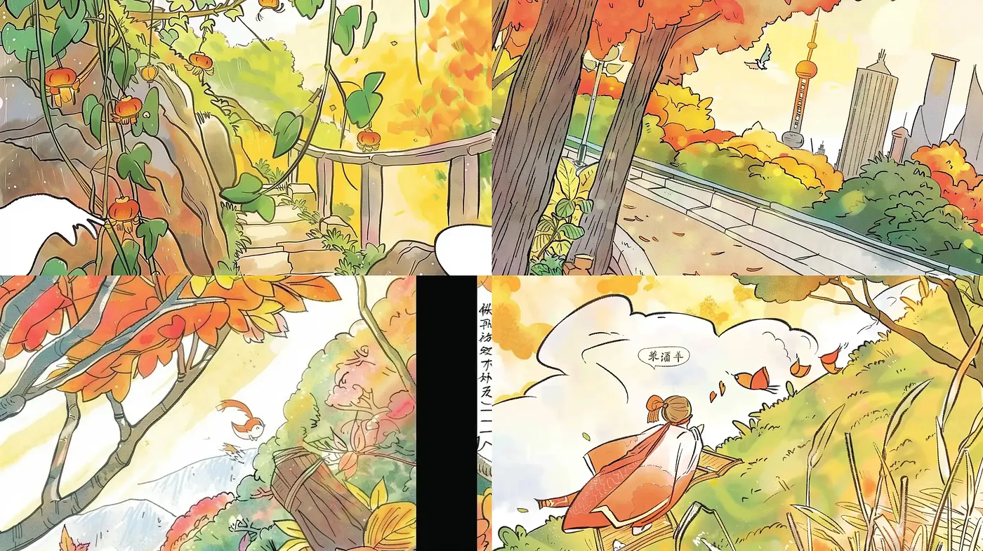 Ethereal Autumn Watercolor Vistas Inspired by Japanese Manga - Midjourney sref style