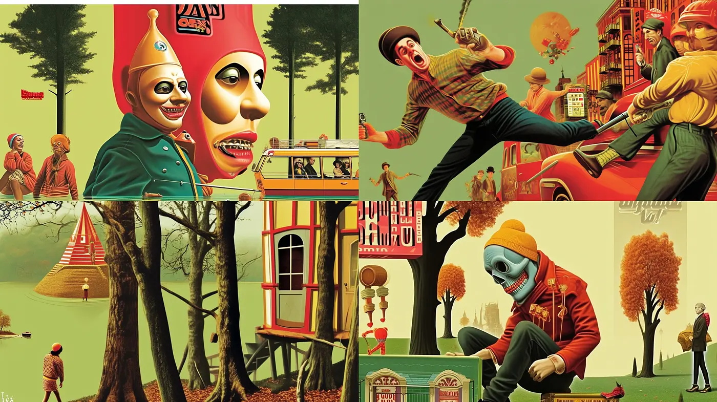 Surreal Vintage Tableau with Vibrant Hues and Autumnal Chroma - Midjourney sref style
