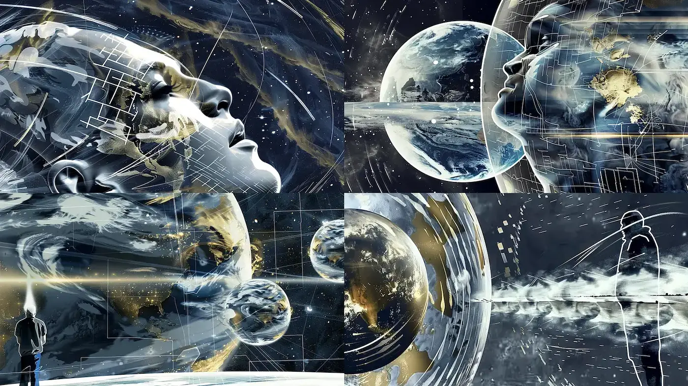 Futuristic and Surreal Cosmic Imagery with Abstract Human Elements - Midjourney sref style