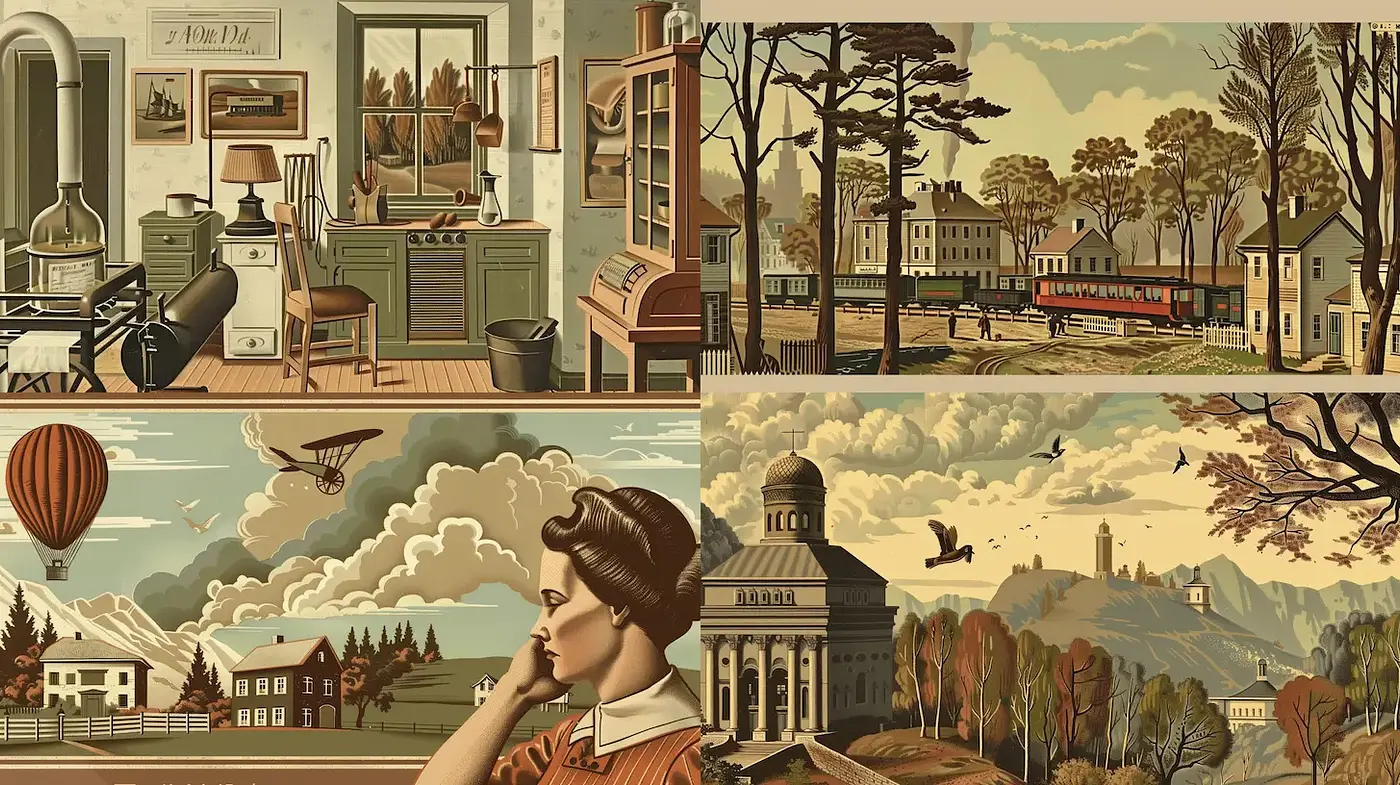 Nostalgic and Harmonious Illustrations with Retro Elements - Midjourney sref style