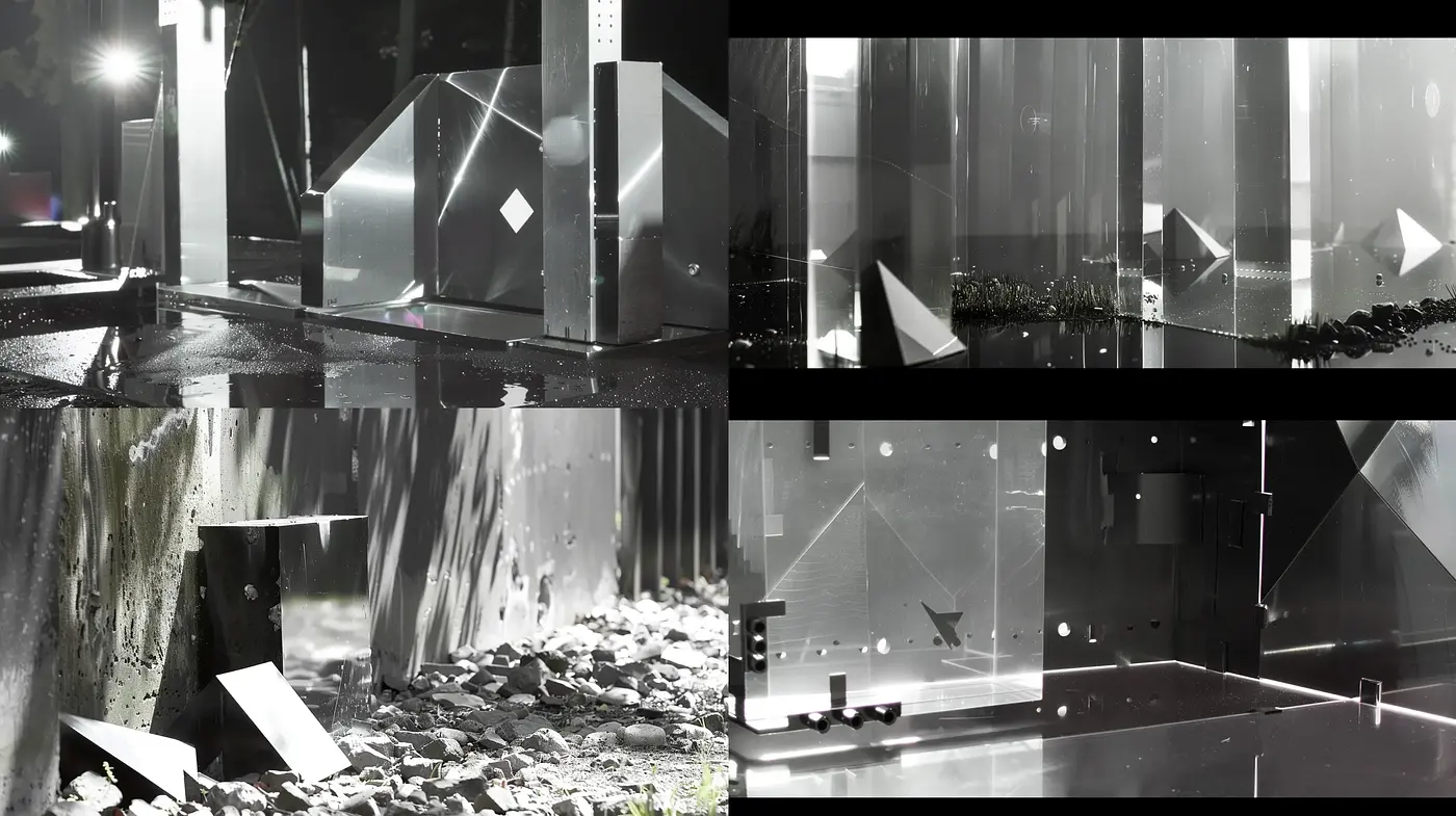 Monochromatic Geometric Harmony in Modern Urban Nightscape - Midjourney sref style