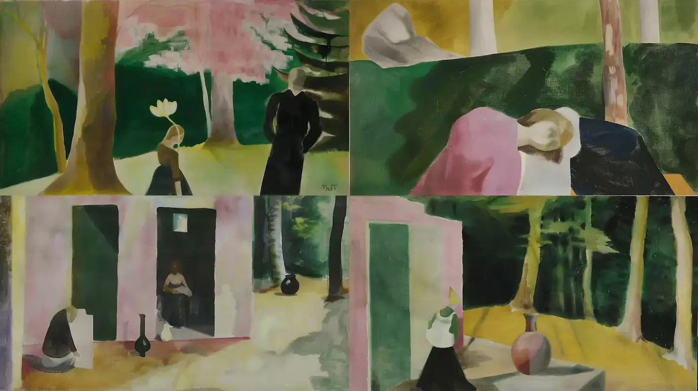 Exploration of Abstract Forms and Pastoral Scenes - Midjourney sref style