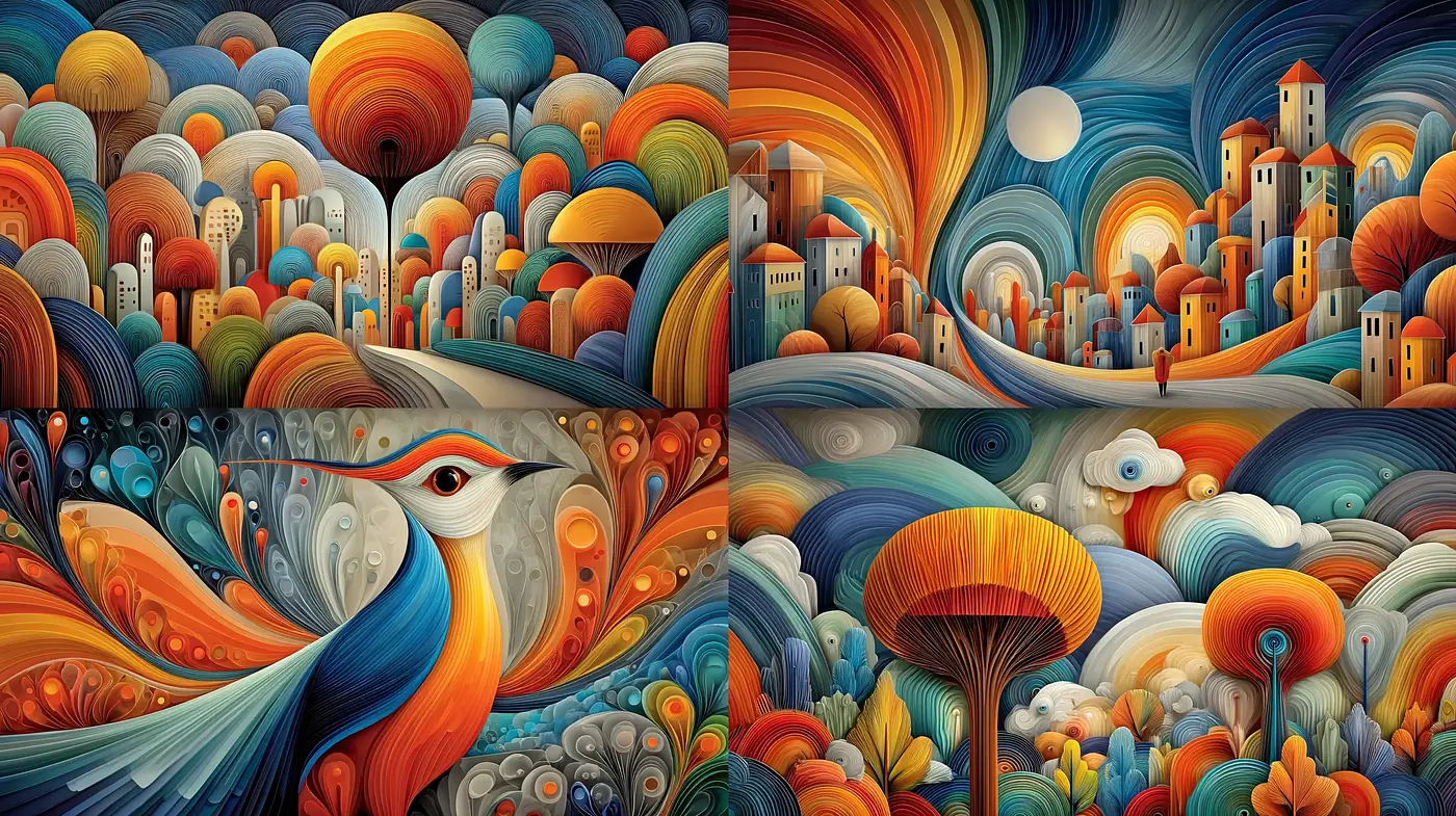 Whimsical Vibrant Illustrations with Surreal Landscapes - Midjourney sref style