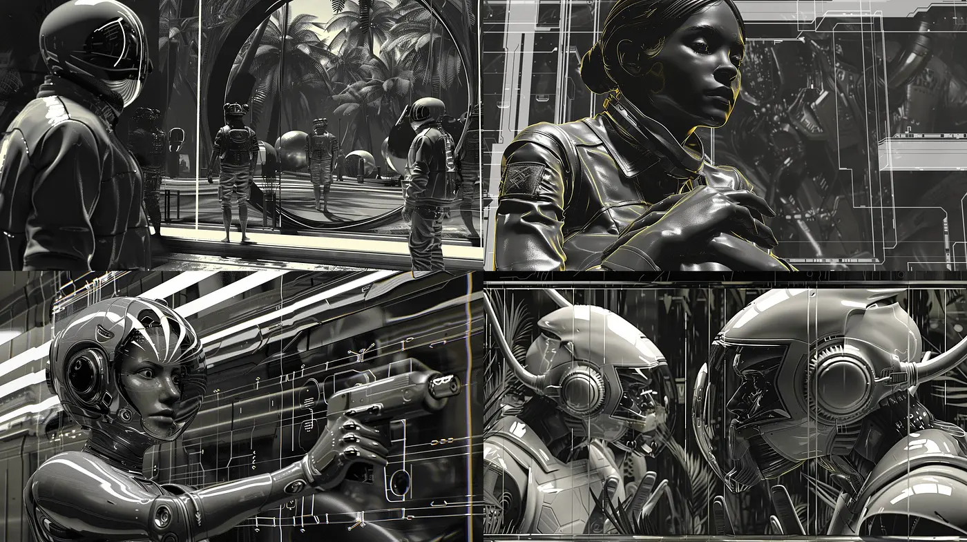 Monochromatic Futurism: An Homage to Sci-Fi Realism and Retrofuturistic Aesthetics - Midjourney sref style