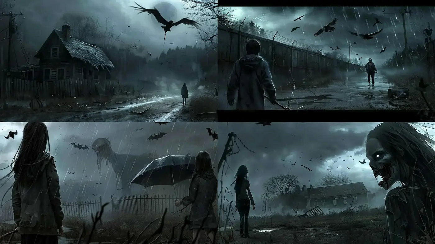 Gloom-Infused Surrealism: A Homage to Cinematic Horrors - Midjourney sref style