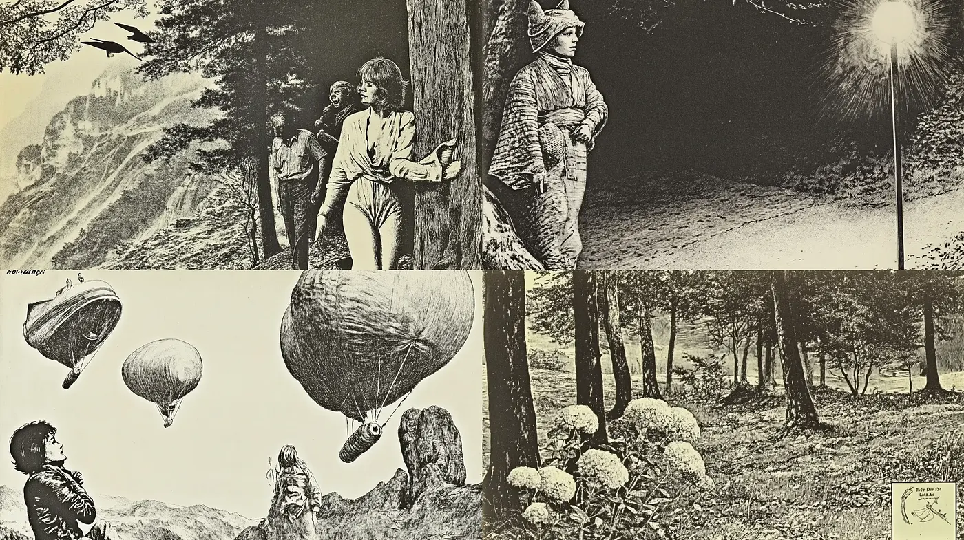 Sepia-Toned Storybook Reverie with Surrealist Elements - Midjourney sref style