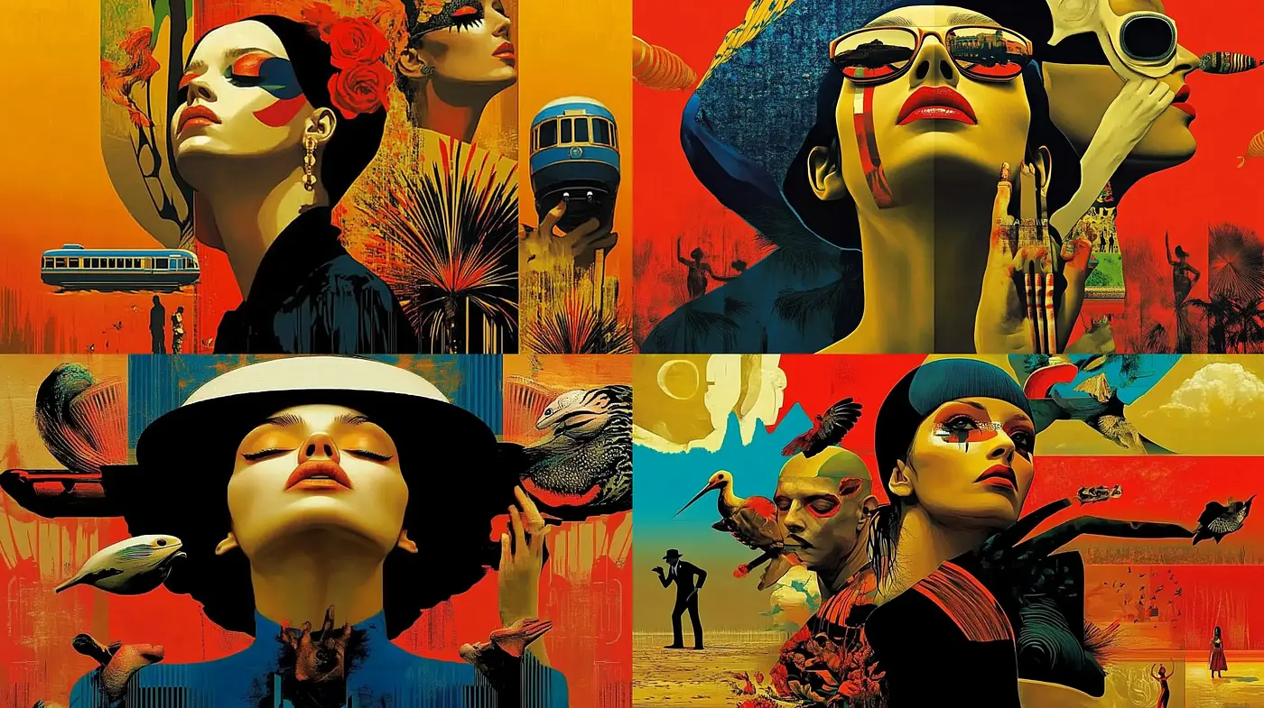 Surreal Cinematic Tapestry: A Fusion of Vibrant Drama and Poetic Imagery - Midjourney sref style