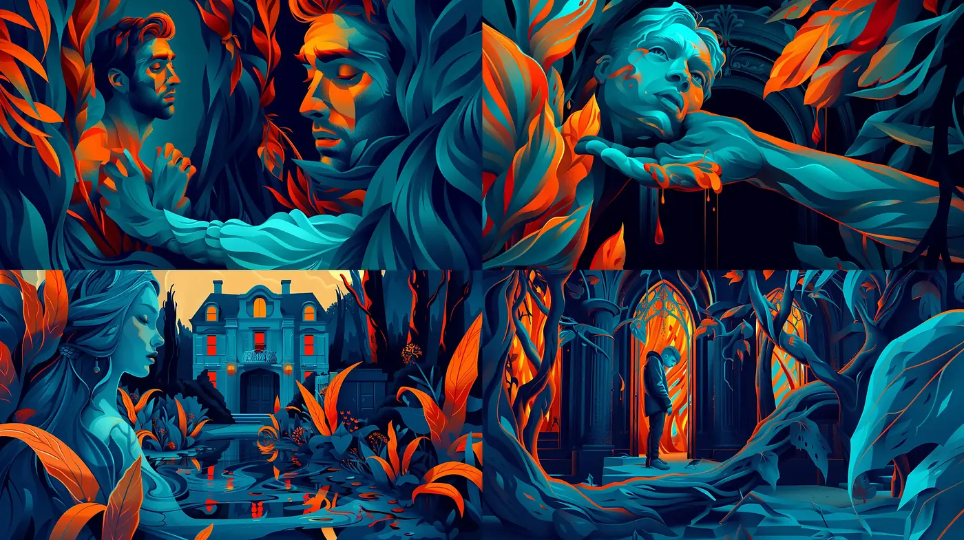 Surreal Contrast Vignettes with a Vibrant Dual-Toned Aesthetic - Midjourney sref style