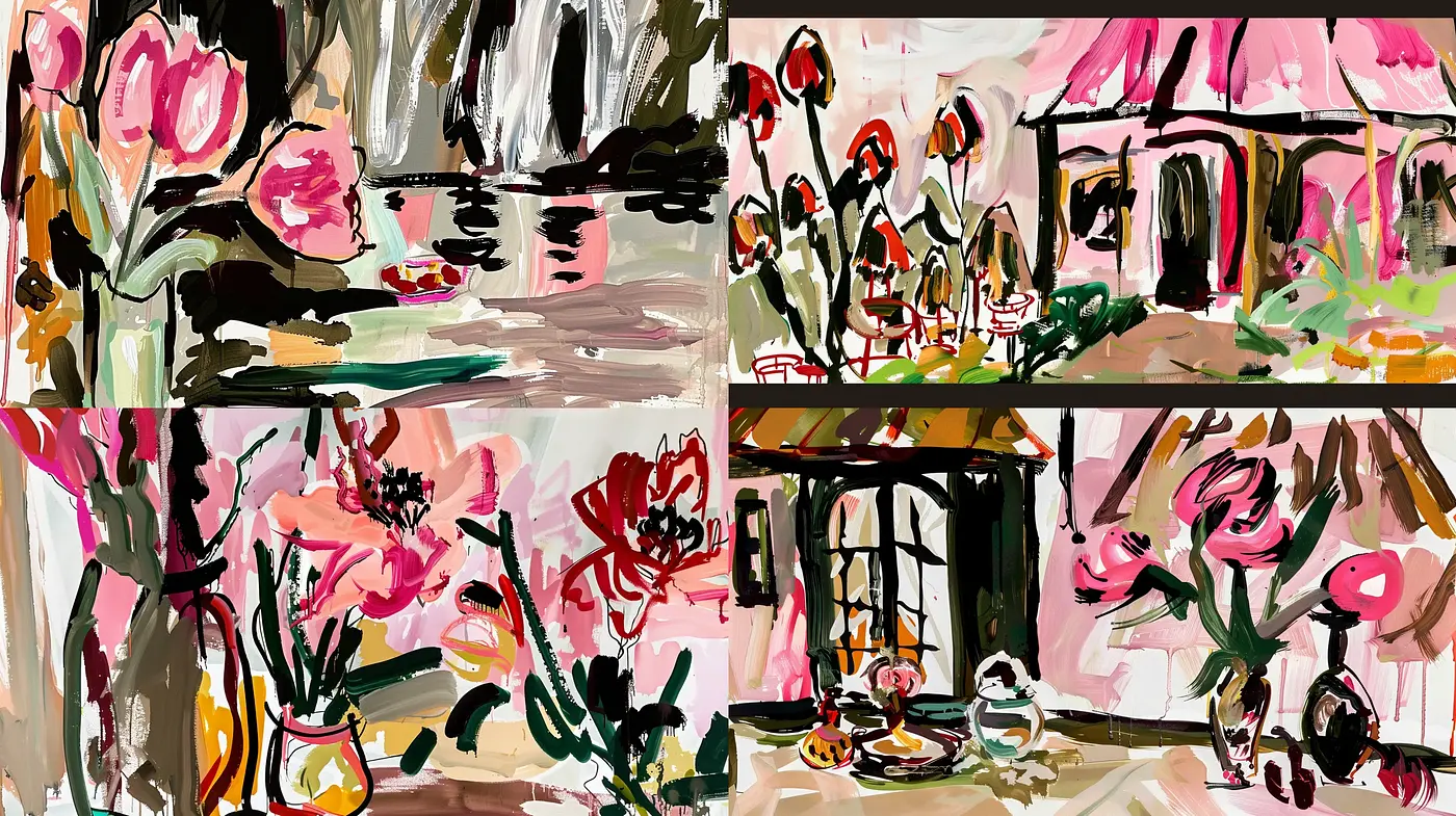 Expressive Brushstrokes in Bold Pastel Narratives - Midjourney sref style