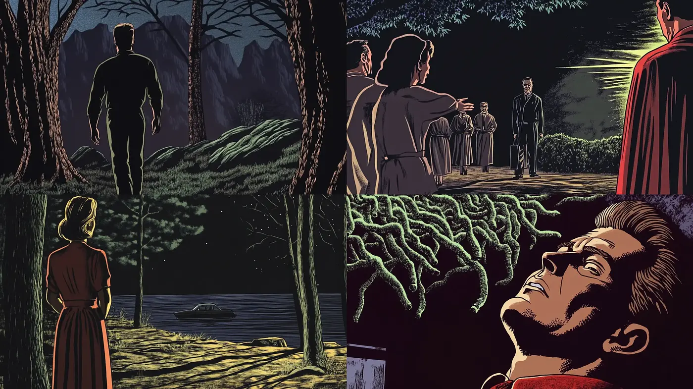 Nocturnal Graphic Novel Aesthetic with a Retro Pulp Influence - Midjourney sref style