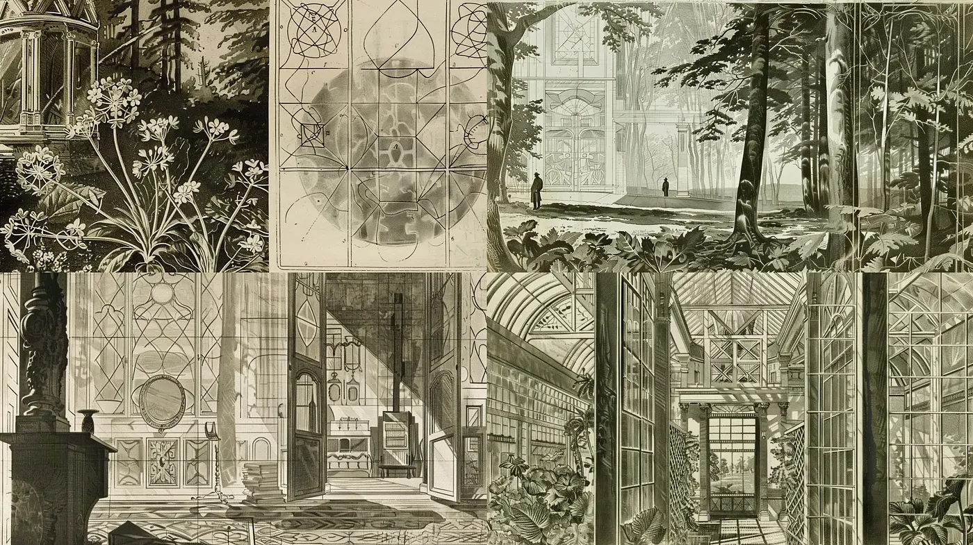 Enigmatic Sepia Serenity: A Vintage Echo of Architectural Harmony - Midjourney sref style
