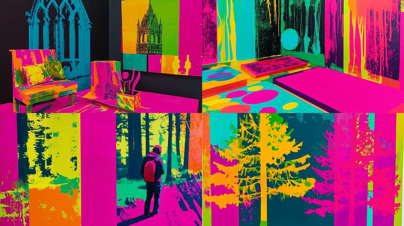 Psychedelic Pop Art Fusion with Vivid Color Blocks - Midjourney sref style