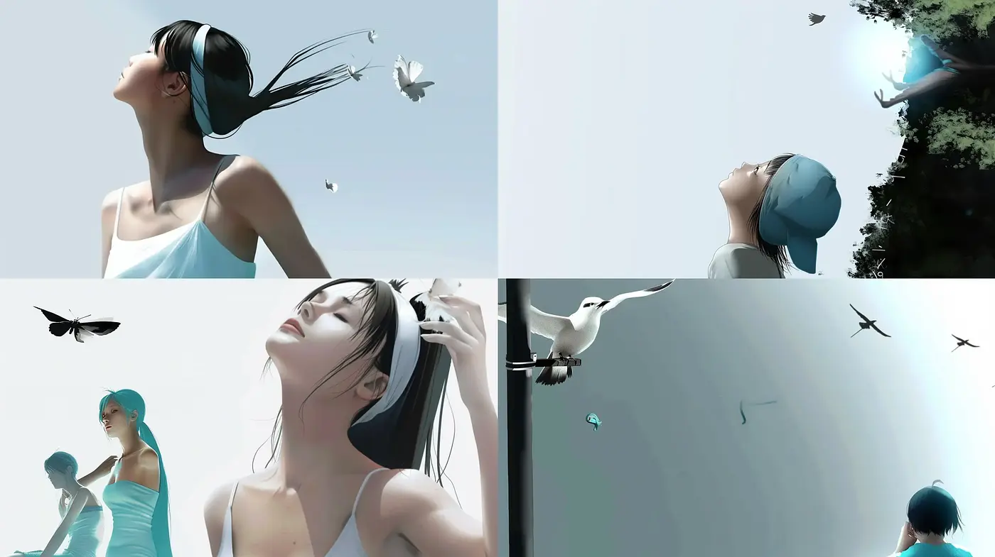 Ethereal Serenity in Monochromatic Teal - Midjourney sref style
