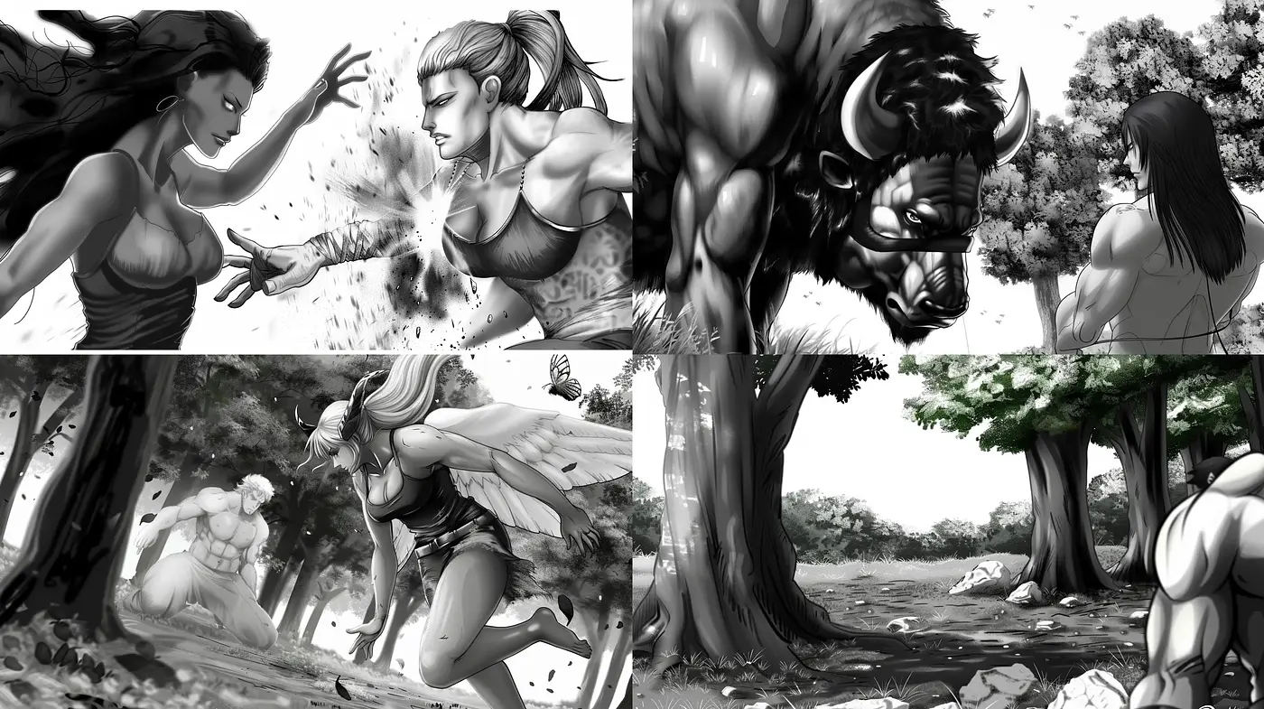 Monochromatic Dynamic Vigor: A Homage to Classical Comic Book Artistry - Midjourney sref style