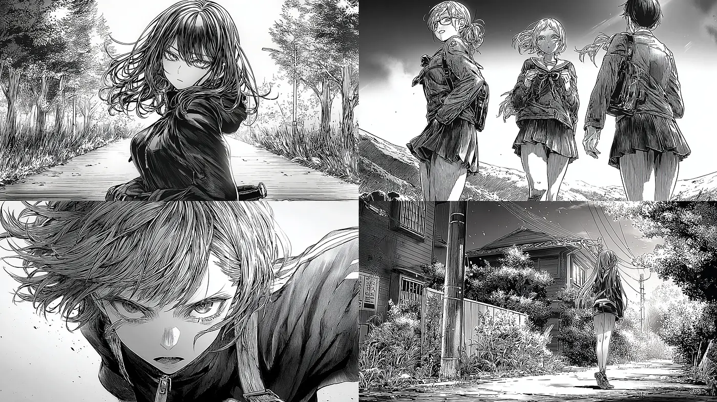 Dramatic monochromatic illustrations with a blend of realism and stylized features - Midjourney sref style