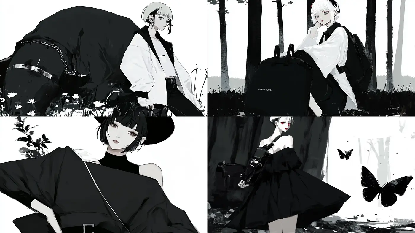 Monochrome Elegance with Expressive Strokes and High-Contrast Vintage Allure - Midjourney sref style