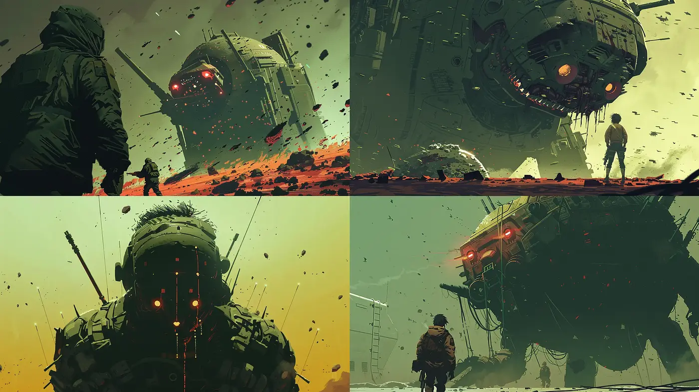 Dystopian Elegy: Apocalyptic Visions in Sepia Tones - Midjourney sref style