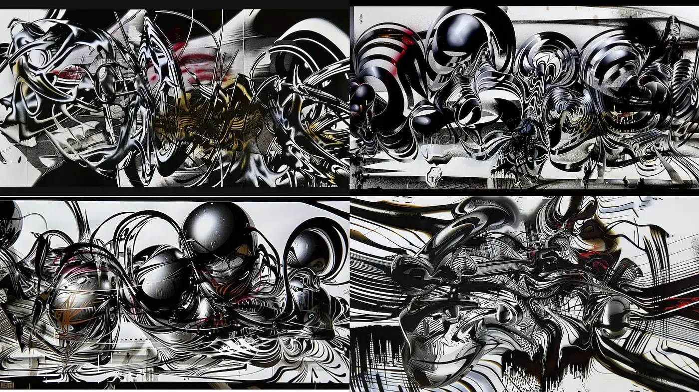 Futuristic Metallic Abstraction Landscapes - Midjourney sref style