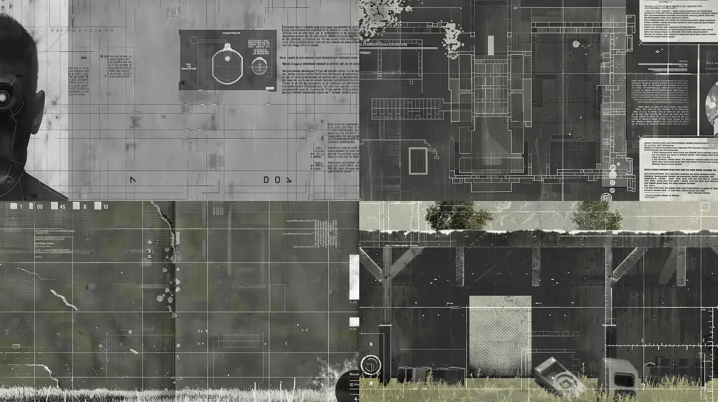 Monochromatic Industrial Blueprints and Architectural Overlays - Midjourney sref style