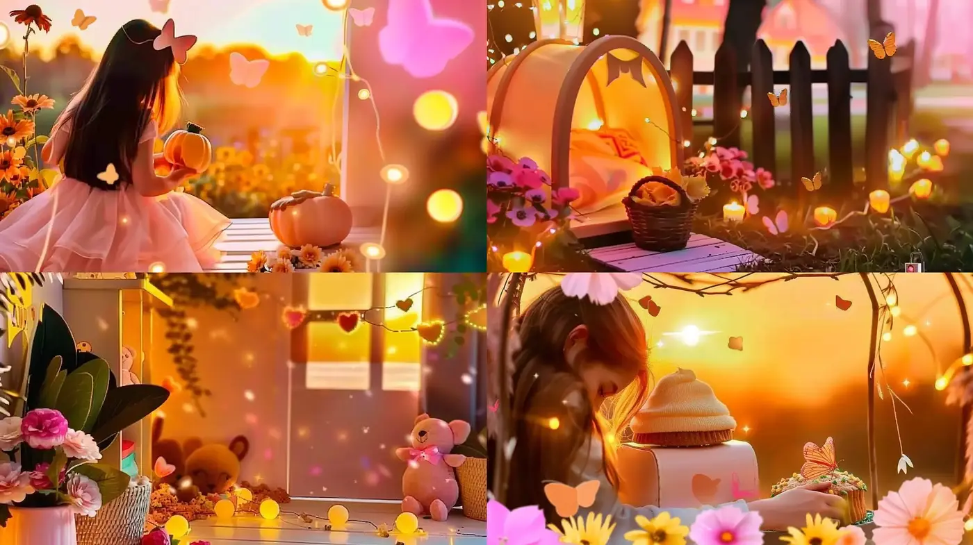 Warm Golden Hour Whimsy: A Cozy, Illuminated Storybook Ambience - Midjourney sref style