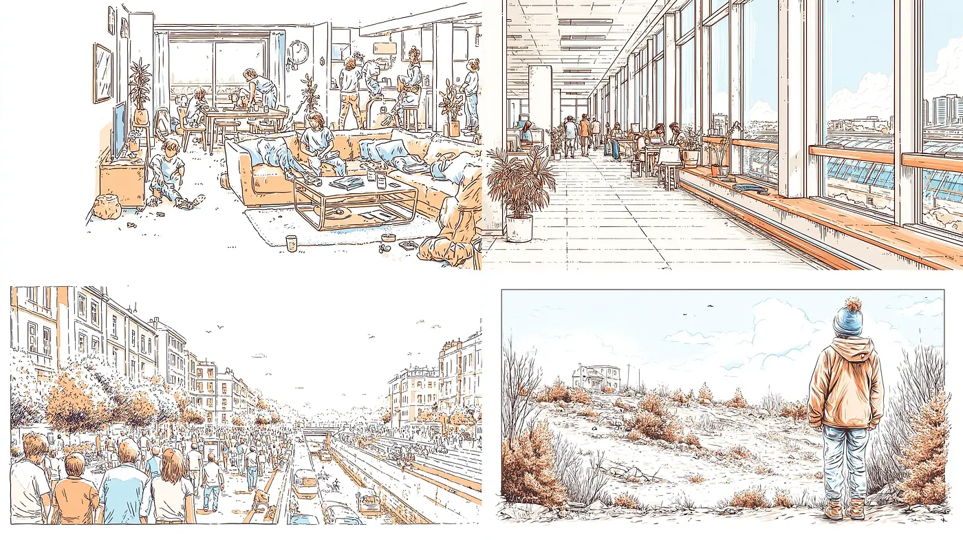 Contemporary Illustrative Style with Soft Lines and Earthy Tones - Midjourney sref style
