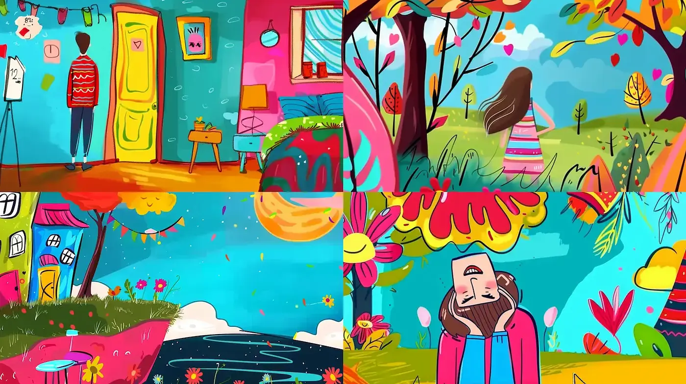 Vibrant, whimsical world with playful elements and lively characters - Midjourney sref style