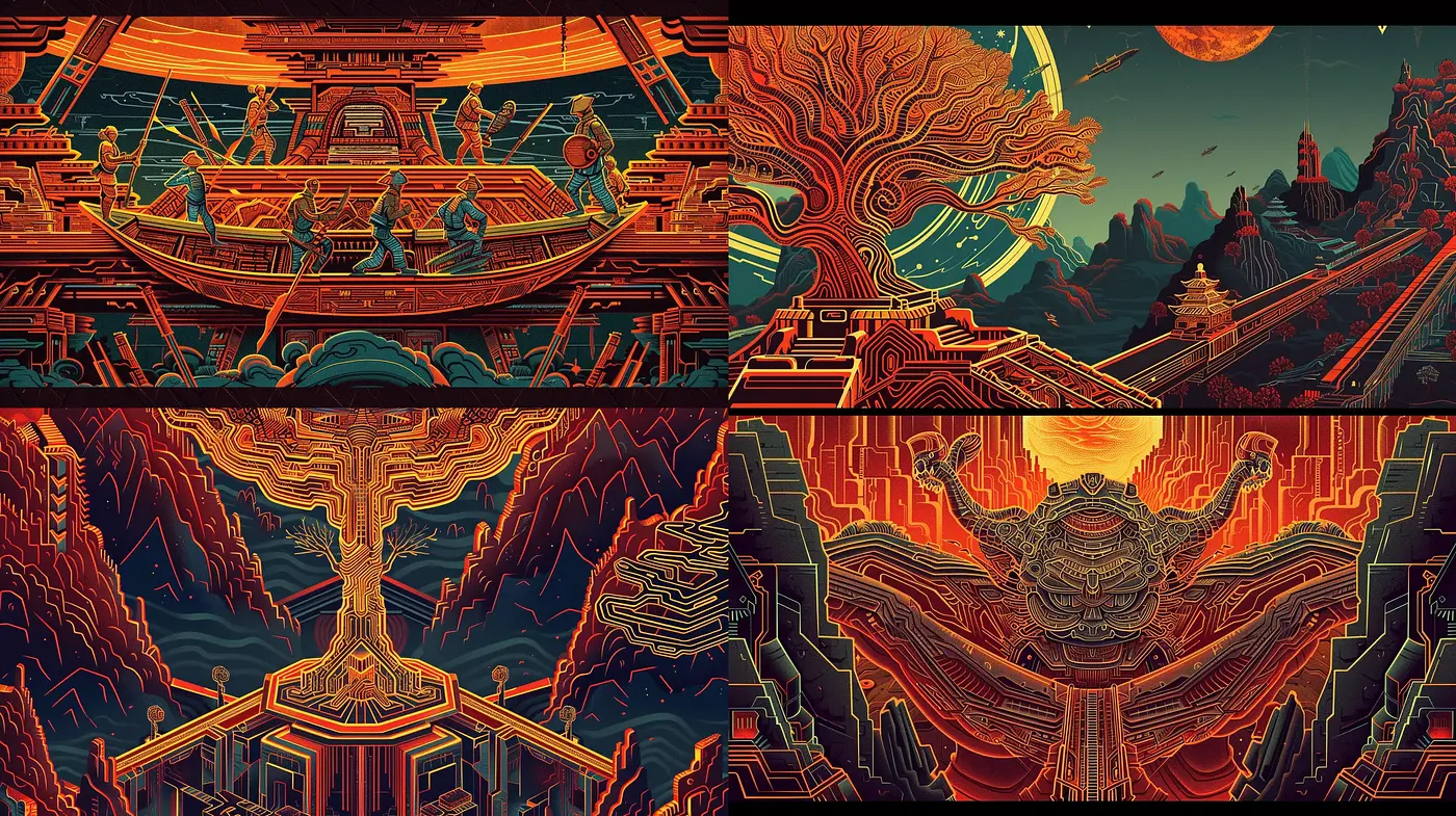 Ethereal Retro-Futuristic Landscapes in Twilight Hues - Midjourney sref style