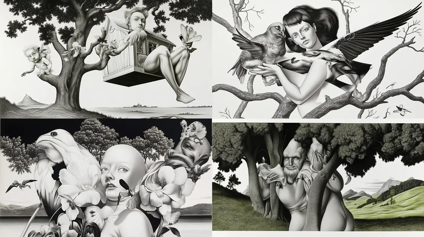 Whimsical Monochromatic Dreamscape Renderings - Midjourney sref style