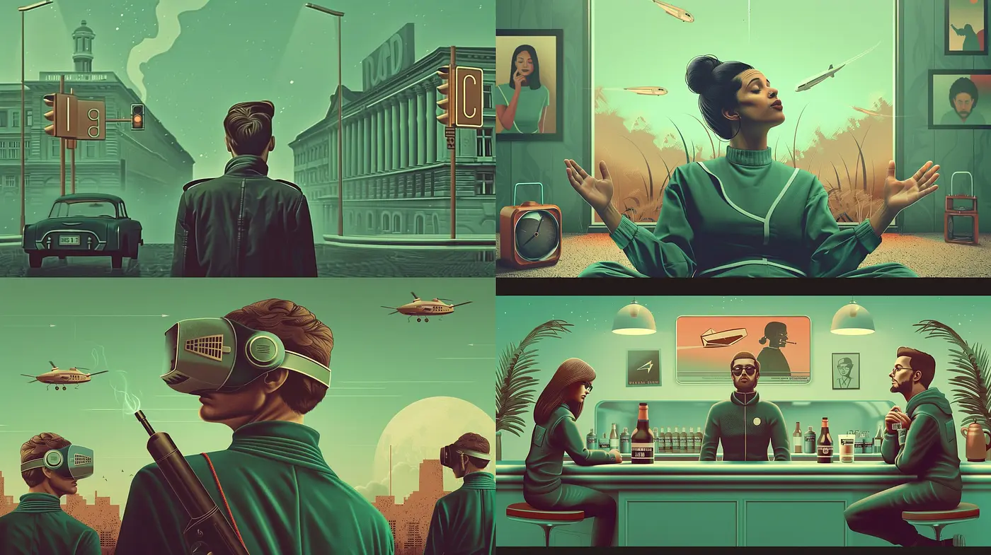 Retrofuturistic Reverie: A Homage to Nostalgic Sci-Fi Illustrations - Midjourney sref style