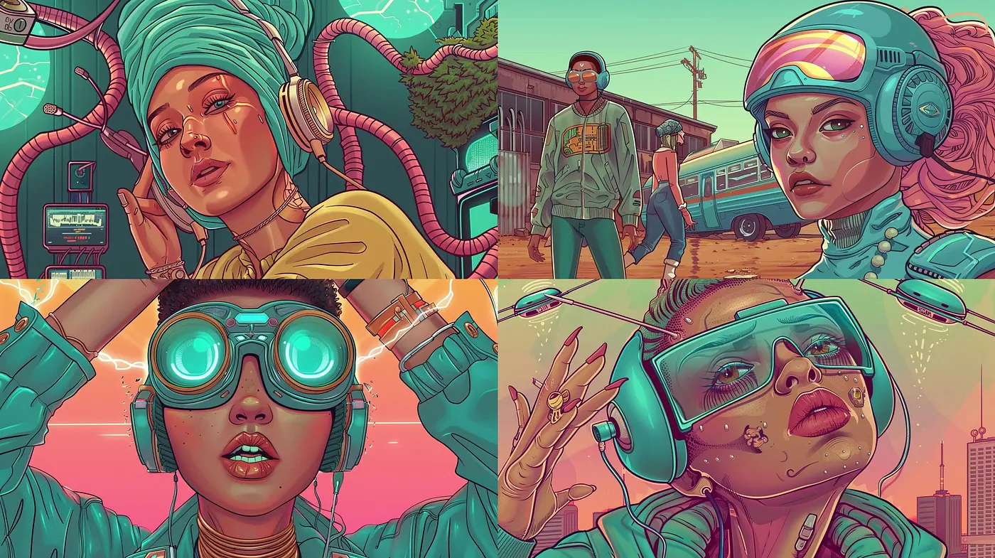 Nostalgic Retro-Futurism with Vibrant Neon Hues - Midjourney sref style