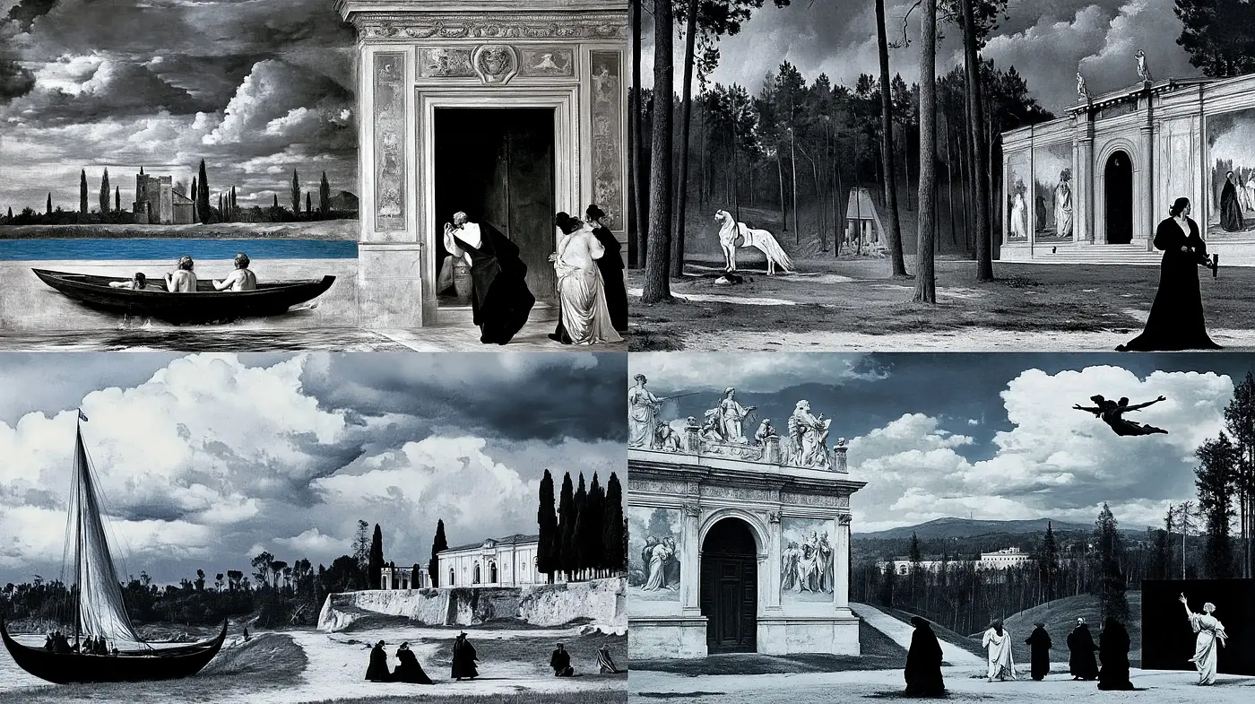 Ethereal Neoclassical Reverie with Monochromatic Hues - Midjourney sref style
