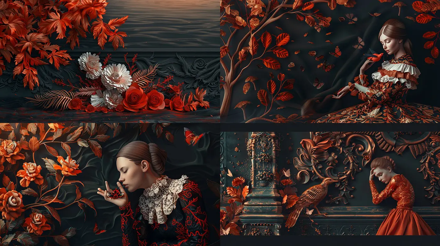 Autumnal Elegance in a Baroque-inspired Botanical Dreamscape - Midjourney sref style
