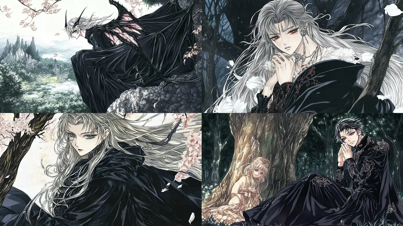 Ethereal Elegance in Monochrome Hues with a Manga Aesthetic - Midjourney sref style