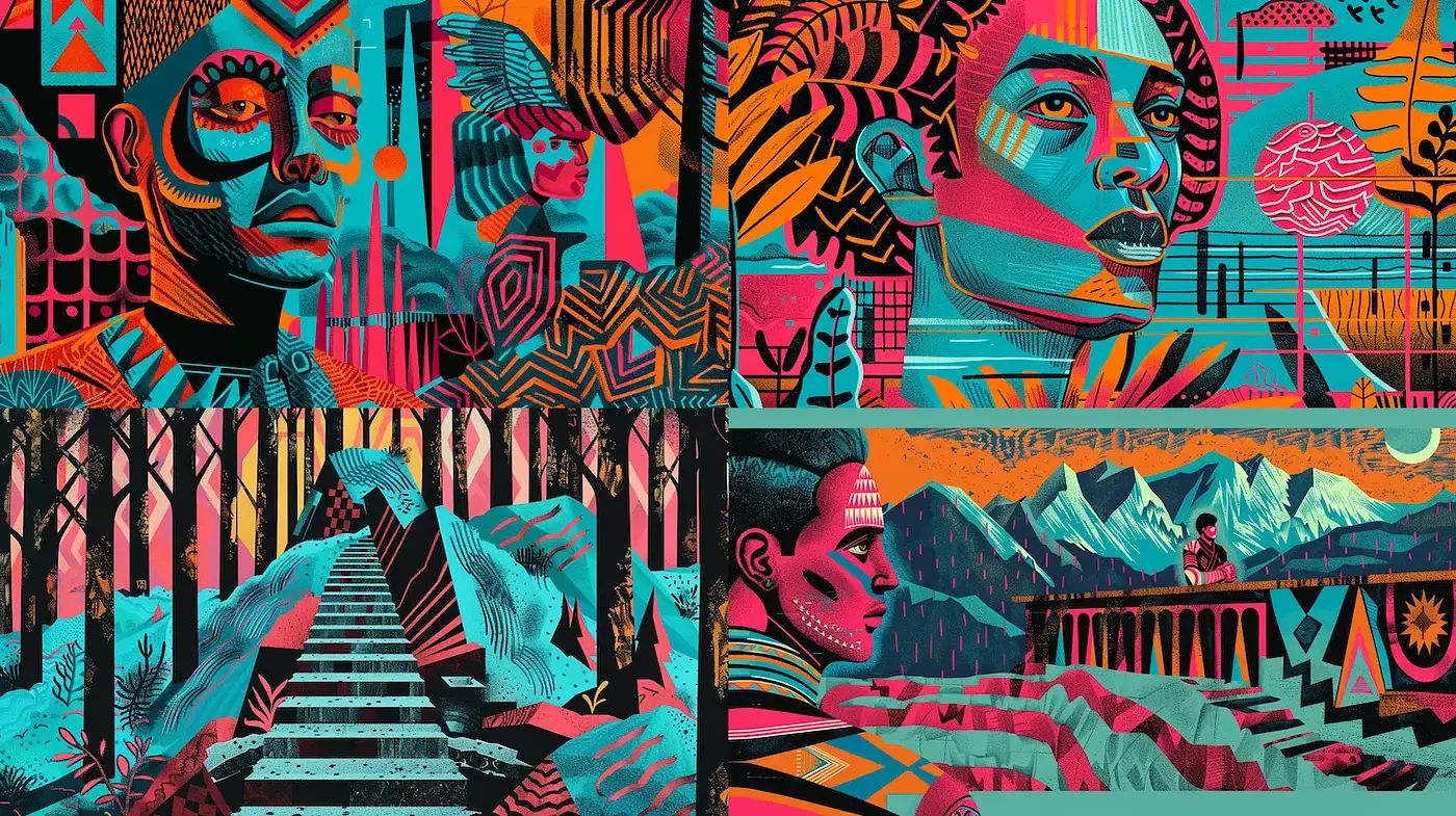 Vibrant Geometric Illustrations with a Futuristic Aesthetic - Midjourney sref style