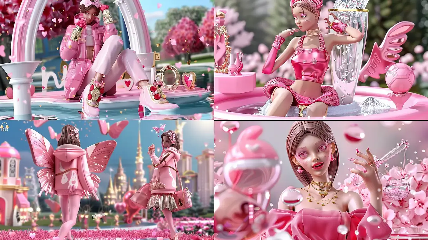Dreamy Pink Fantasy with Whimsical Elements and Delicate Textures - Midjourney sref style