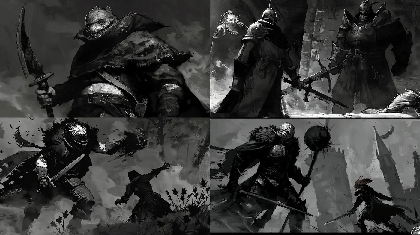 Dark and Atmospheric Fantasy with Intense Textures - Midjourney sref style