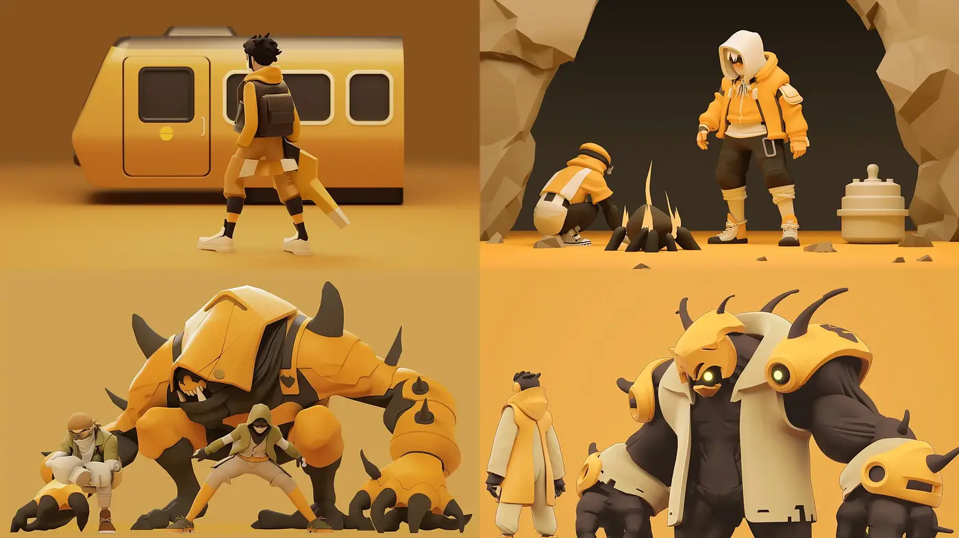 Monochromatic Exploration in Stylized Desert Ambiance - Midjourney sref style