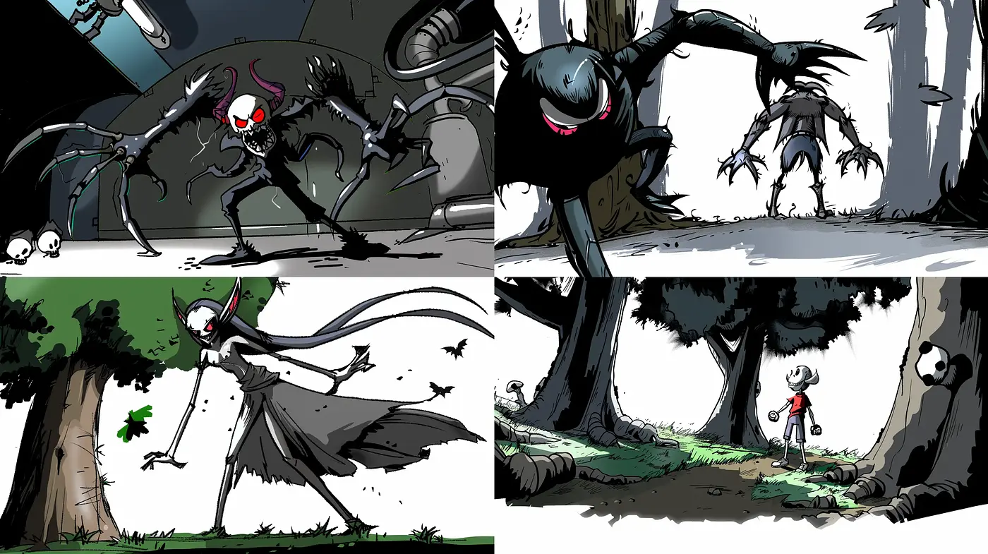Energetic Comic Book Expressiveness with Dark Fantasy Undertones - Midjourney sref style