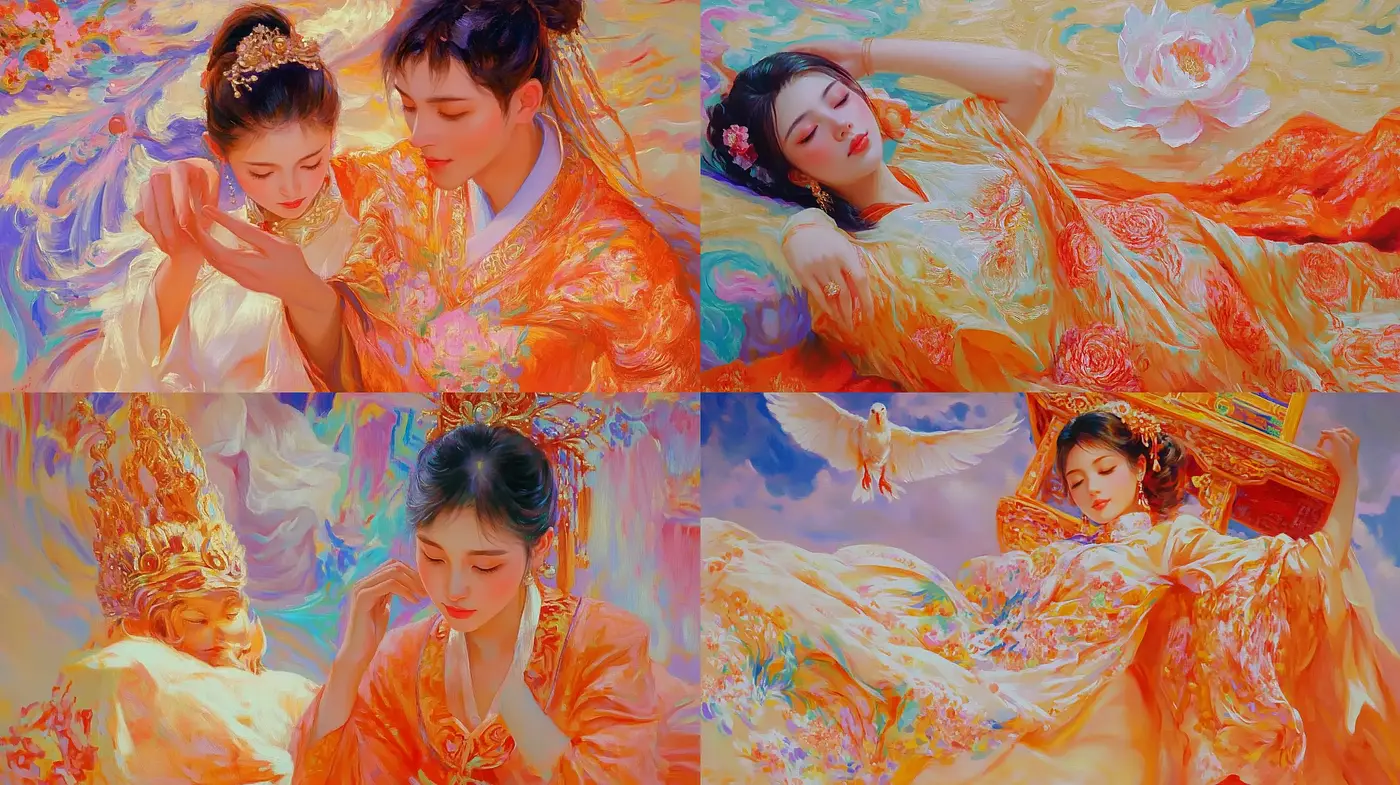 Ethereal Dreamscape: A Fusion of Vibrant Impressionism and Oriental Elegance - Midjourney sref style