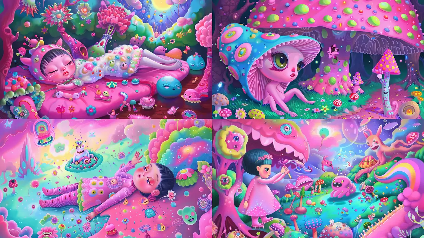 Surreal Dreamscapes in Psychedelic Hues - Midjourney sref style