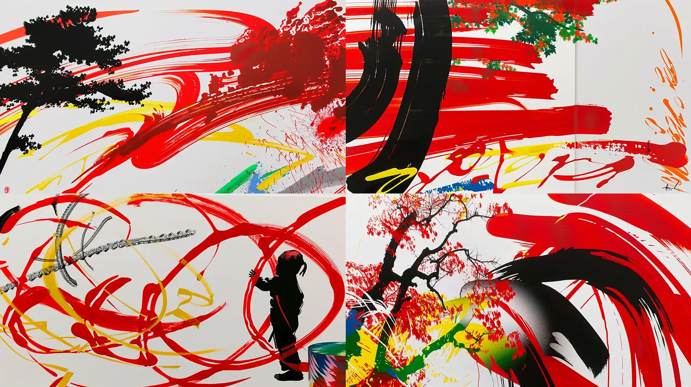 Dynamic Abstract Expressionism with Eastern Aesthetic Influence - Midjourney sref style